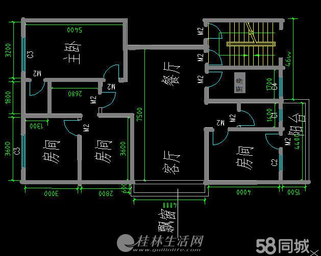 七星漓江路核工公寓 4室2厅2卫 123.7平米,送车库