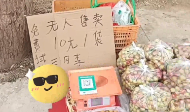 在廣西街上遇到無人售賣水果攤