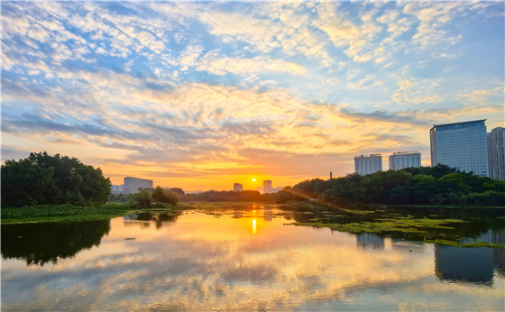 日出滿天霞，山水如墨畫(huà)