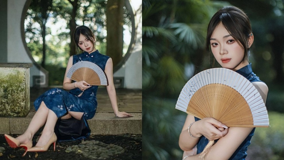 青衣折扇，夏日绿荫