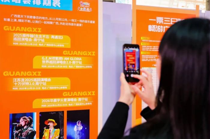 “康养旅居 冬游广西”旅游推介活动在黑龙江省哈尔滨举行，当地市民在了解广西的演唱会排期。自治区文化和旅游厅供图.jpg
