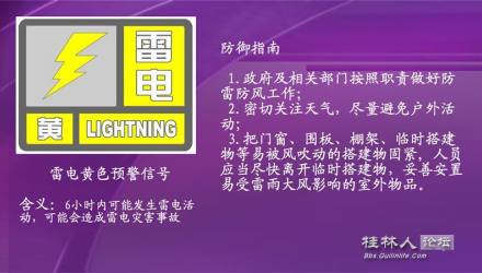 桂林市氣象臺(tái)28日發(fā)布雷電黃色預(yù)警